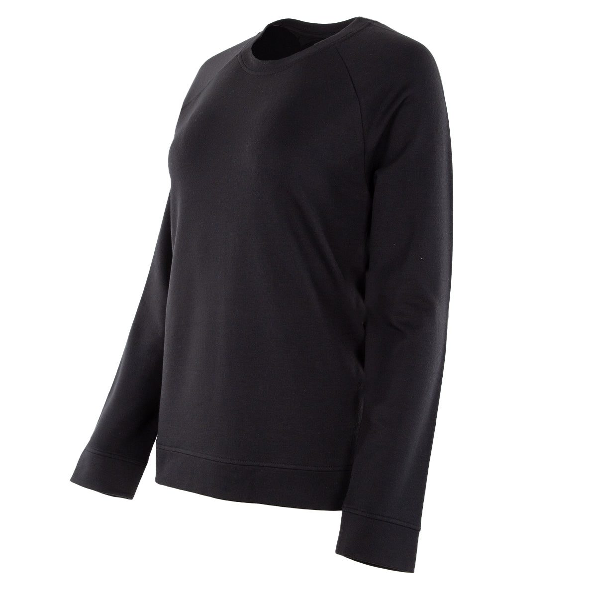 Black women's sweatshirt with a crew neck and long sleeves, featuring a relaxed fit.