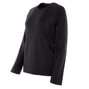 Black women's sweatshirt with a crew neck and long sleeves, featuring a relaxed fit.