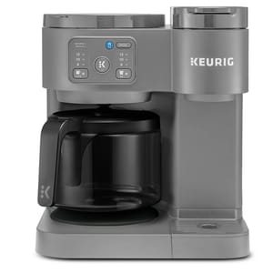 The Keurig K-Duo Hot & Iced Coffee Maker is a dual-function machine with a carafe and single-serve pod brewer. It features cup size options and a strong brew button, suitable for making both hot and iced coffee.