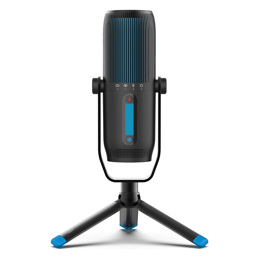 USB condenser microphone with a cardioid pick-up pattern and an adjustable tripod stand.