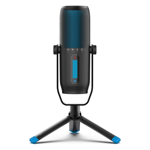 USB condenser microphone with a cardioid pick-up pattern and an adjustable tripod stand.