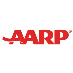 AARP logo in bold red letters with a stylized curved line under the \“A,\“ representing the organization that supports individuals aged 50 and older.