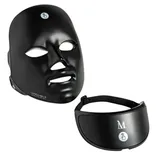 A black LED face mask and an accompanying eye mask with adjustable straps are shown, both featuring logos.