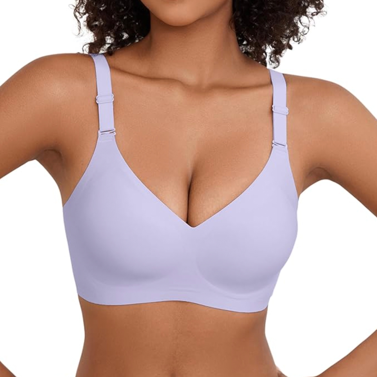 A seamless, lavender T-shirt bra with adjustable straps and lightly padded cups for a smooth, comfortable fit.