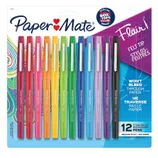 A pack of 12 Paper Mate Flair felt tip pens in assorted colors with medium points.