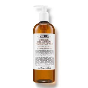 Calendula Deep Cleansing Foaming Face Wash by Kiehl's is a 16.9 fl oz (500 ml) facial cleanser with calendula flower extract, designed for normal to oily skin types to thoroughly cleanse without over-drying.