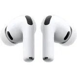 White wireless earbuds with silicone tips, featuring black speaker grilles for audio output and noise isolation.