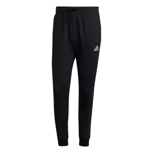 Black Adidas sweatpants with a drawstring waist and the Adidas logo on the thigh.