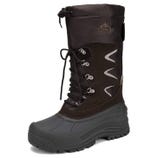 Sturdy black snow boot with a rubber sole, lace-up front, and a high waterproof design suitable for cold weather.
