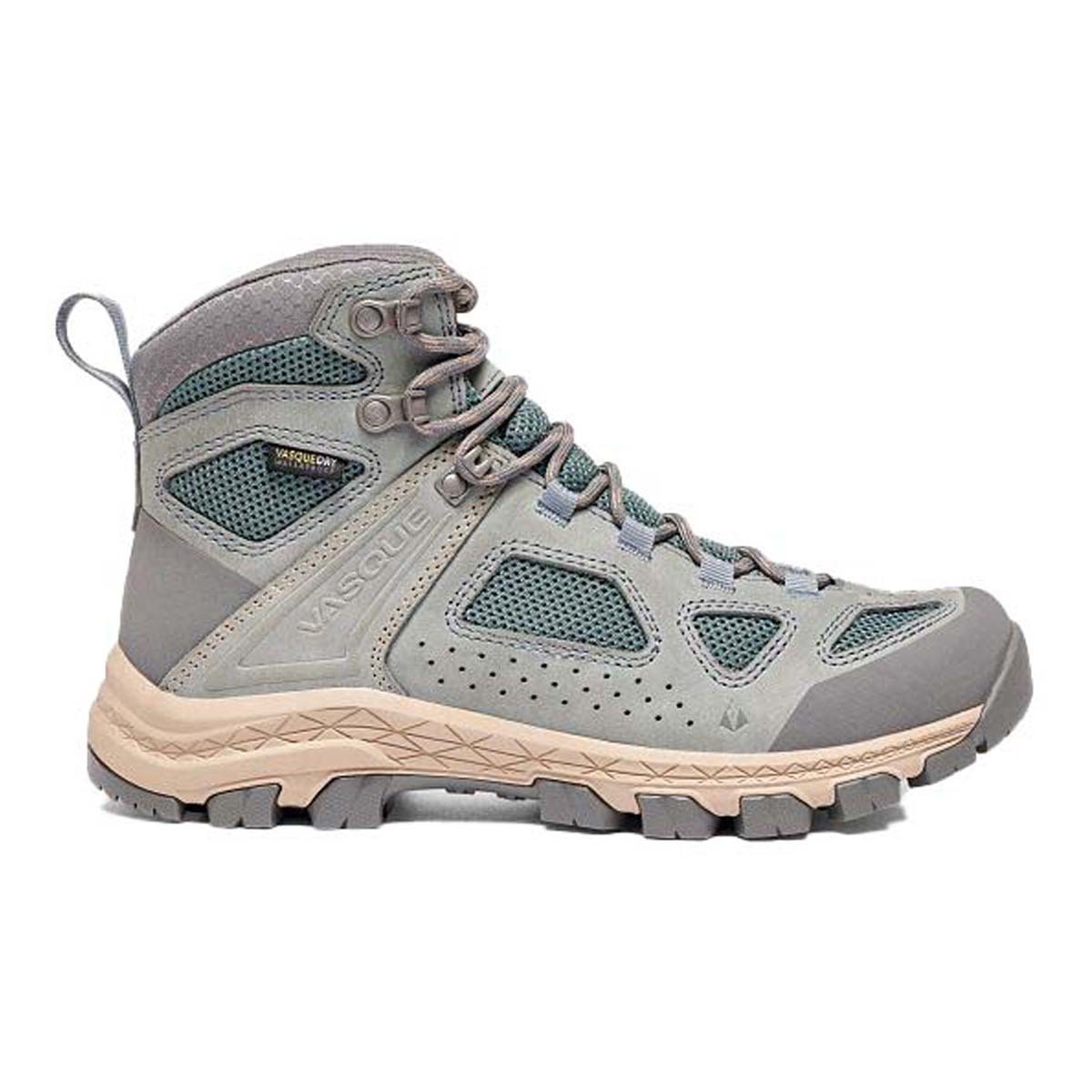 Vasque Breeze Hiking Boots are lightweight, mid-ankle boots featuring breathable mesh panels, durable synthetic overlays, and a grippy sole, ideal for hiking and outdoor activities. They are in a muted color palette with a rugged build.
