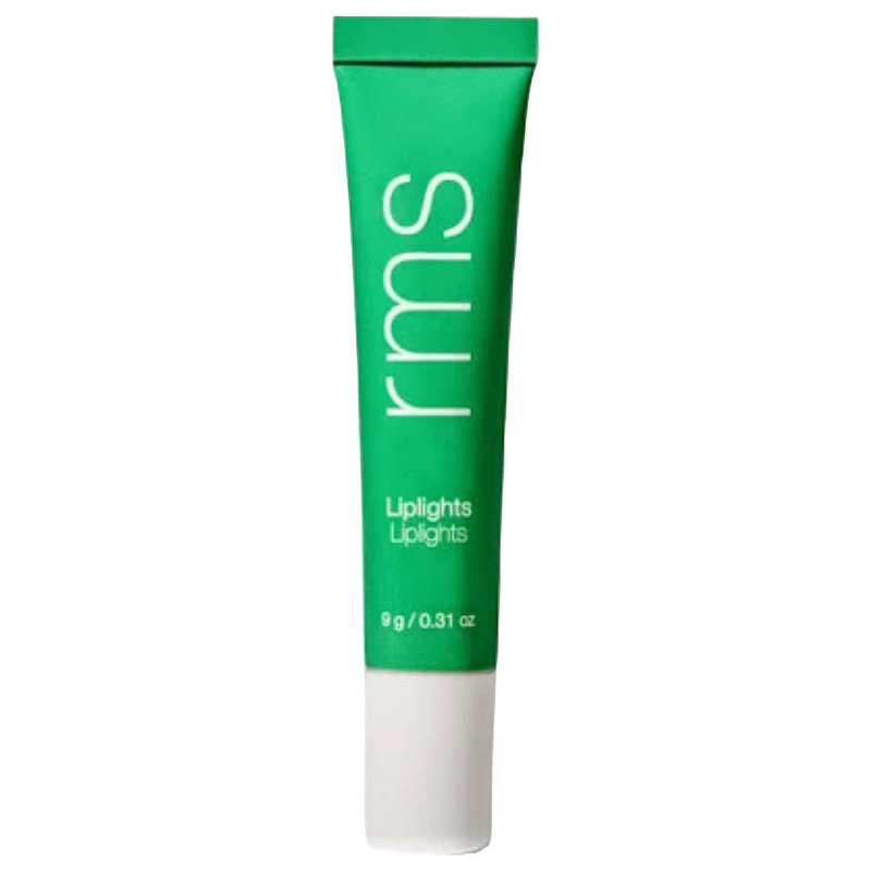 RMS Liplights Cream Lip Gloss in a green tube with white text, contains 9g (0.31 oz).