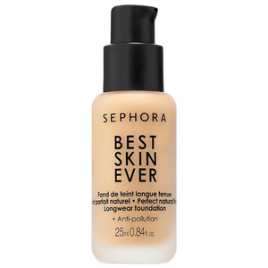 Sephora Best Skin Ever Longwear Foundation, 25ml (0.84 fl. oz.), offers a perfect natural finish and includes anti-pollution benefits.
