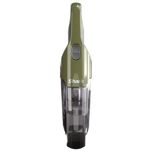 A handheld vacuum cleaner with an olive green finish, featuring the Shark logo, designed for quick clean-ups and portability.