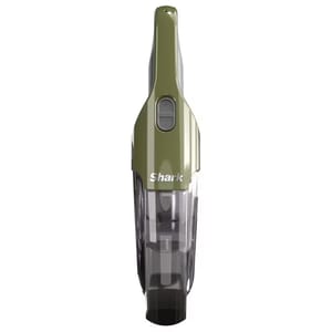 A handheld vacuum cleaner with an olive green finish, featuring the Shark logo, designed for quick clean-ups and portability.