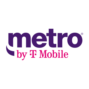 Metro by T-Mobile logo, featuring purple text \“metro\“ above the magenta \“by T-Mobile\“ with the T-Mobile emblem.