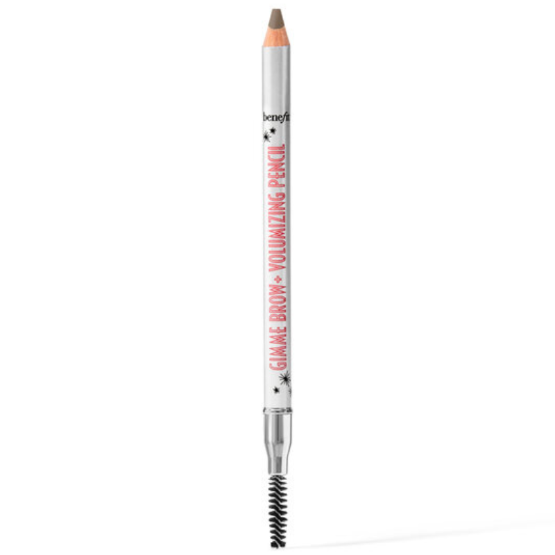Benefit Gimme Brow+ Volumizing Pencil with a spoolie brush, designed for eyebrow enhancement.