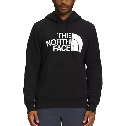Black hoodie with \“THE NORTH FACE\“ logo in white, featuring a drawstring hood and front kangaroo pocket.
