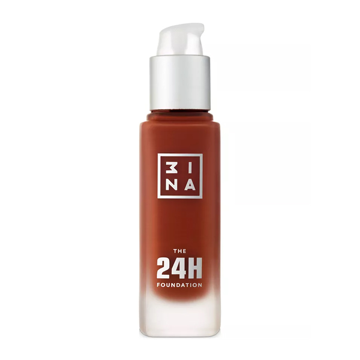 A bottle of 3INA The 24H Foundation with a white pump dispenser.