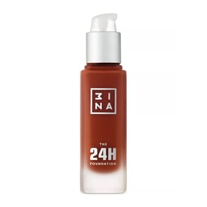 A bottle of 3INA The 24H Foundation with a white pump dispenser.