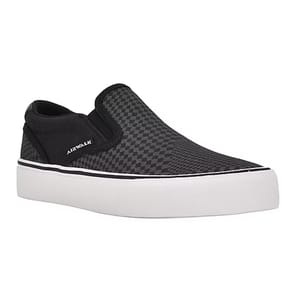 Black slip-on skate shoe with a checkerboard pattern, white rubber sole, and the Airwalk logo on the side.