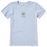 Light blue short-sleeve tee with a simple daisy graphic and the text \“Life is good.\“ below it.