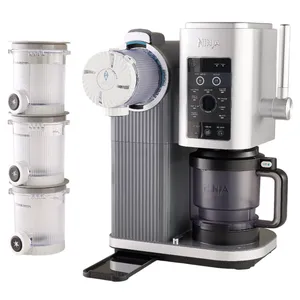 Ninja Thirsti Drink System with three specialty pods, featuring a sleek design and a user-friendly control panel, designed for customizable beverage creation.