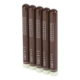 Five brown cigar-shaped electronic vaporizer sticks labeled \“Espresso\“ from NU Café.