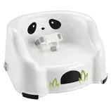 White booster seat with panda face design, featuring safety straps and non-slip feet.