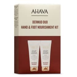 AHAVA Dermud Duo Hand & Foot Nourishment Kit containing Dermud Nourishing Hand Cream and Dermud Nourishing Foot Cream for intense body nourishment.