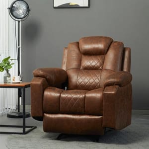 A brown leather recliner chair in a living room setting.