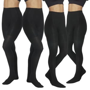 4pk Nicole Miller Sweater Tights in black, featuring a high-waisted design and full coverage from waist to toe. They offer a snug, comfortable fit ideal for layering in cooler weather.