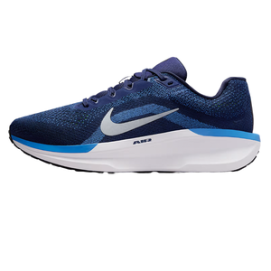Blue Nike running shoe with a white sole, featuring the Nike swoosh logo and \“AIR\“ on the midsole.