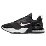 Black Nike athletic shoe with a white swoosh logo, featuring a visible Air unit in the heel for cushioning and a pull tab on the heel for easy slip-on.