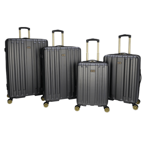 Dockers 4pc Extreme Lite Luggage Set features four hard-shell suitcases in varying sizes, all with a sleek, ribbed design and four spinner wheels for easy maneuverability.
