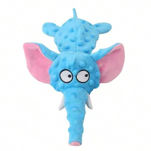 Blue plush elephant toy with textured fabric, featuring large pink ears and wide eyes.