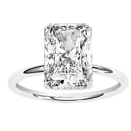 A solitaire ring with a radiant-cut diamond, featuring a sleek and simple band.