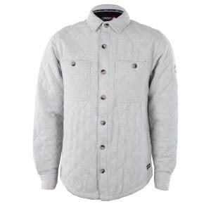 Gray quilted fleece shirt with a button-up front, two chest pockets, and a collared neckline.