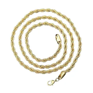 Gold rope chain necklace with a lobster clasp.