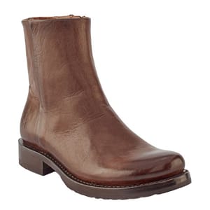 Brown leather ankle boots with a smooth finish, round toe, and low block heel.
