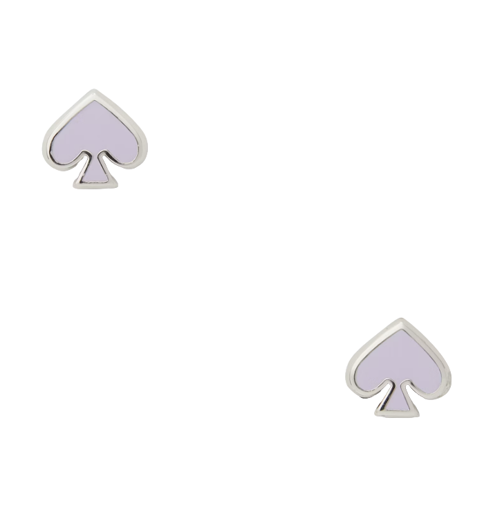 Silver and lavender spade-shaped stud earrings with a minimalist design.