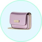 A lavender Kate Spade crossbody bag with a gold chain strap.
