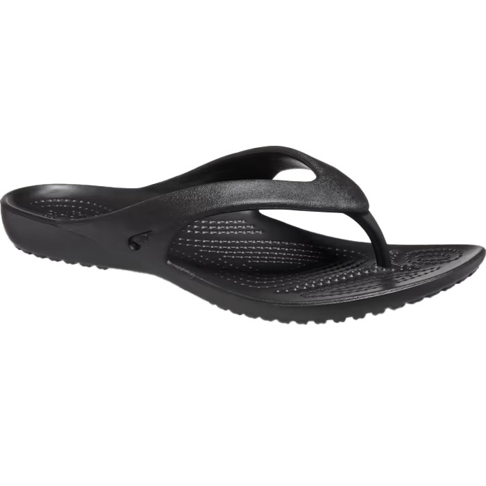 Black Crocs Kadee Flip Flops featuring a sleek design with a textured footbed and cushioned sole, offering lightweight comfort and flexibility.