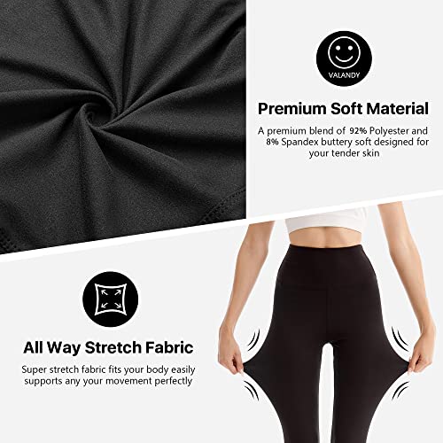 Black leggings with premium soft material made of 92% polyester and 8% spandex, designed for comfort with all-way stretch fabric.