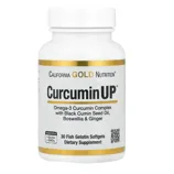 California Gold Nutrition CurcuminUP dietary supplement with Omega-3 Curcumin Complex, Black Cumin Seed Oil, Boswellia, and Ginger; contains 30 fish gelatin softgels, gluten and GMO-free.