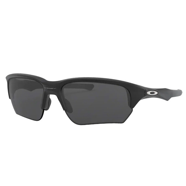 Black, semi-rimless sports sunglasses with dark lenses and a small logo on the side.