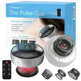 AllSett Health The Pulse Cup is a multifunctional device featuring cupping, heat therapy, massaging, and red light therapy, with 12 adjustable suction levels and includes a remote control.