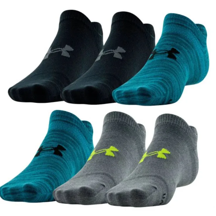 Three pairs of ankle socks in black, teal, and grey, each with a distinctive logo on the forefoot.