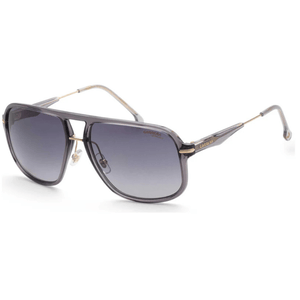 A pair of Carrera aviator-style sunglasses with a transparent gray frame, gold accents, and gradient dark lenses.