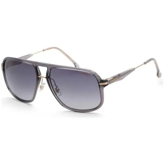 A pair of Carrera aviator-style sunglasses with a transparent gray frame, gold accents, and gradient dark lenses.