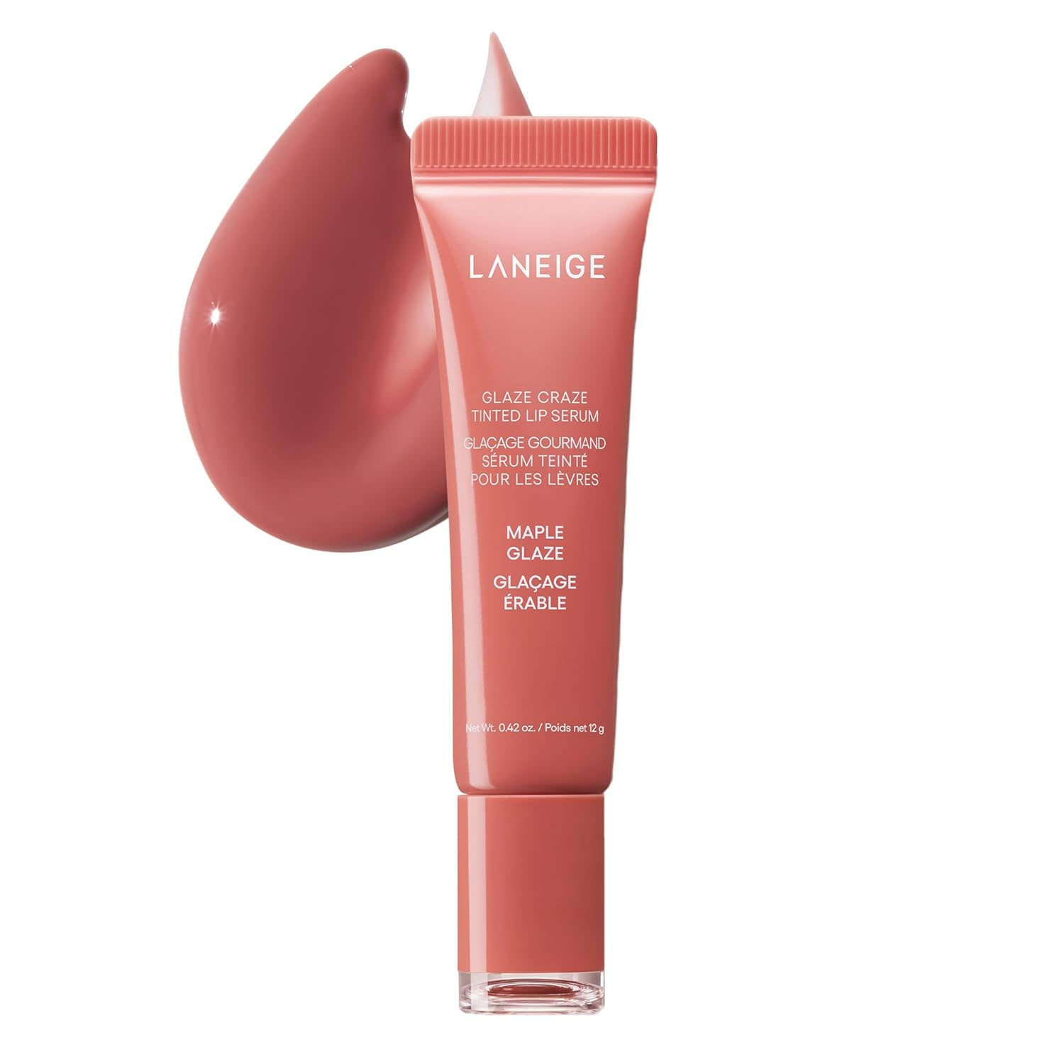LANEIGE Glaze Craze Tinted Lip Serum in Maple Glaze shade; 0.42 oz (12g).